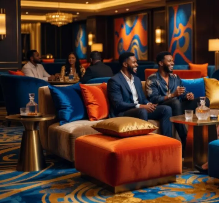 Vendégek kényelmes lounge térben beszélgetnek a Velturo Playben.